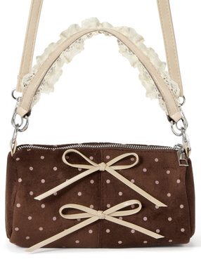 2Wayドット柄ダブルリボンスエードミニバッグ