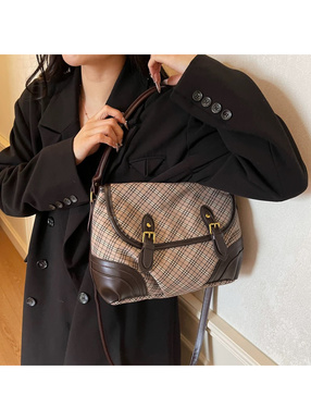 2Wayチェック柄ダブルベルトフラップショルダーバッグ