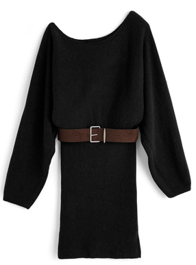 ベルト付きワンショルダーニットミニワンピース
