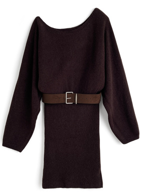ベルト付きワンショルダーニットミニワンピース