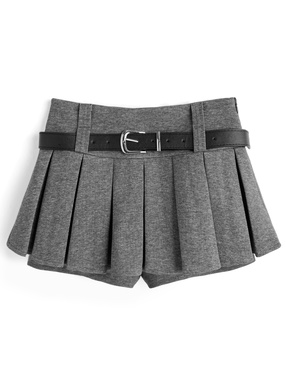 ベルト付きプリーツミニスカートパンツ