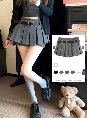 ベルト付きプリーツミニスカートパンツ
