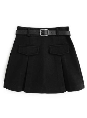 ベルト&インパン裏地付きダブルポケットプリーツミニスカート