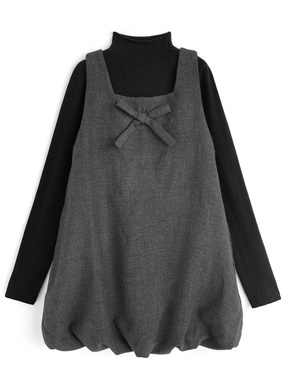 ハイネックニットトップス×リボンバルーンミニワンピースセットアップ