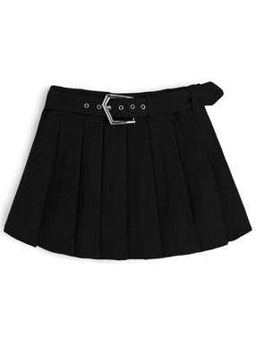 インパン裏地・ベルト付きプリーツミニスカート
