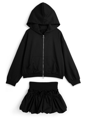 ダブルジップパーカー×バルーンミニスカートパンツスウェットセットアップ