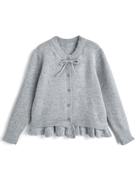 ステッチリボンフリルニットカーディガン