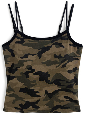 カップ付きカモフラージュ柄ダブルストラップキャミソール