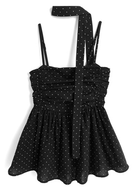 タイ付きドット柄ギャザーキャミソール