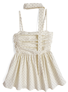 タイ付きドット柄ギャザーキャミソール