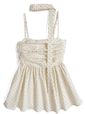 タイ付きドット柄ギャザーキャミソール