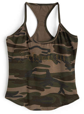 カモフラージュ柄ラインストーンロゴタンクトップ