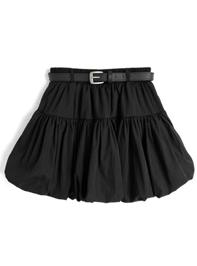 インパン裏地・ベルト付きバルーンミニスカート