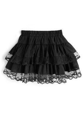 インパン裏地付きドット柄チュールレースティアードミニスカート