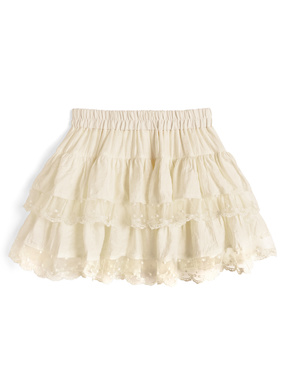 インパン裏地付きドット柄チュールレースティアードミニスカート