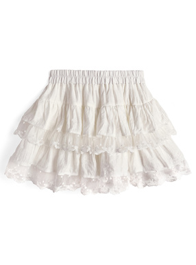 インパン裏地付きドット柄チュールレースティアードミニスカート