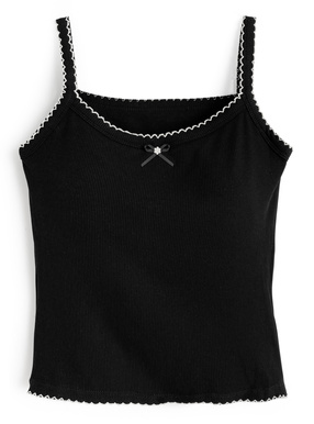 カップ付き配色刺繍リボンキャミソール