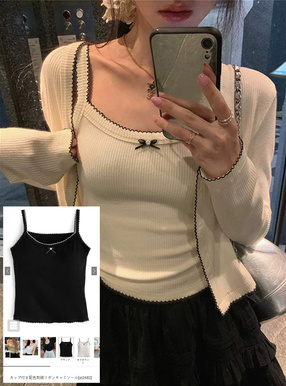 カップ付き配色刺繍リボンキャミソール