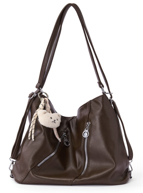 2Wayチャーム付きジップデザインレザーバッグ