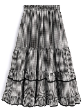 チェック柄ティアードロングスカート