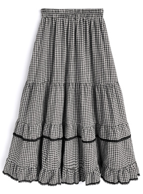 チェック柄ティアードロングスカート