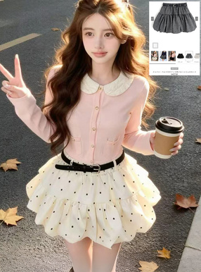 インパン・ベルト付きドット柄バルーンミニスカート