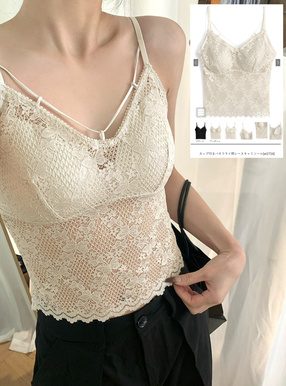 カップ付きバタフライ柄レースキャミソール
