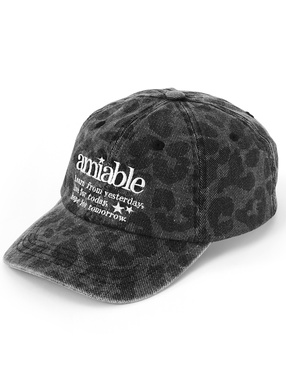 レオパード柄ピグメントロゴ刺繍キャップ