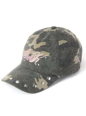 カモフラージュ柄ロゴ刺繍スタッズキャップ