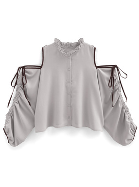 袖2Wayショルダーオープンリボンフリルブラウス