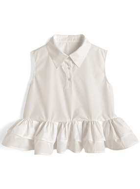 ティアードフリルノースリーブシャツトップス