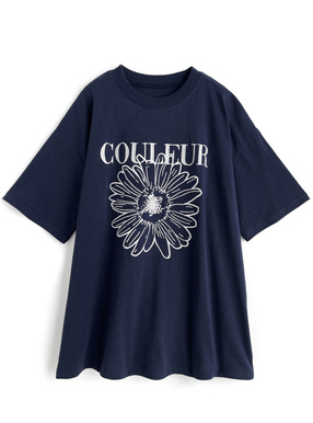 花柄刺繍ビッグTシャツ