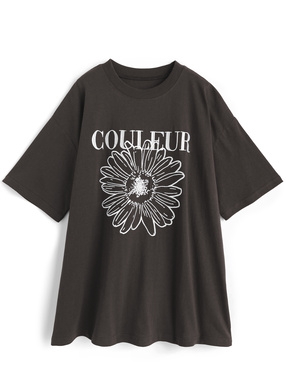 花柄刺繍ビッグTシャツ