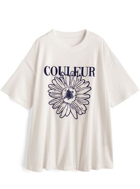 花柄刺繍ビッグTシャツ