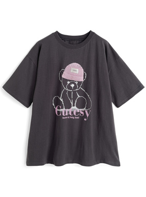 ニット帽テディベアロゴプリントTシャツ