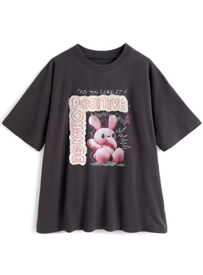 ラビットプリントロゴアップリケTシャツ