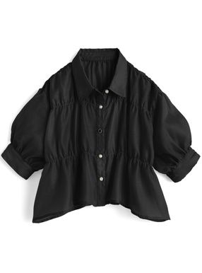デザインボタンシャーリングシアーブラウス