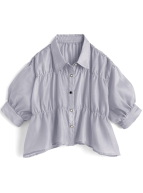 デザインボタンシャーリングシアーブラウス