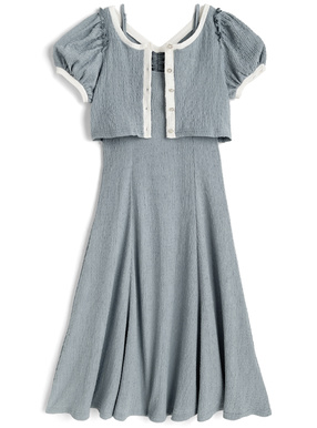 配色カーディガン×キャミワンピースセットアップ