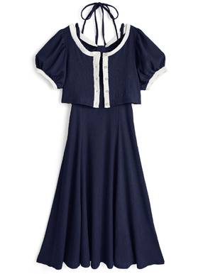 ホルターネック付き配色カーディガン×キャミソールワンピースセットアップ