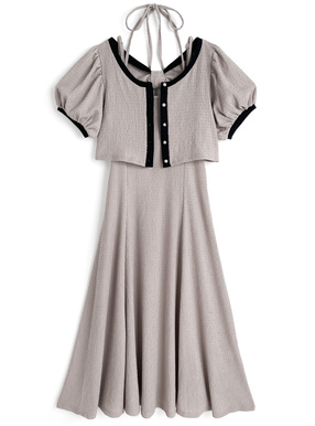 ホルターネック付き配色カーディガン×キャミソールワンピースセットアップ