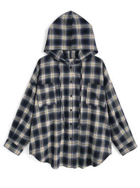 フード付きチェック柄シャツ