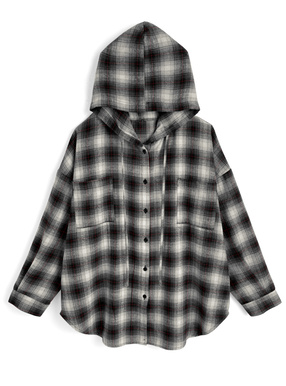 フード付きチェック柄シャツ