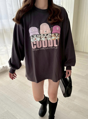キャットプリントビッグロンT