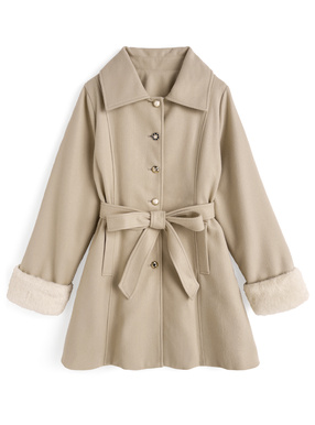 ファー・リボンベルト付きアソートボタンコート