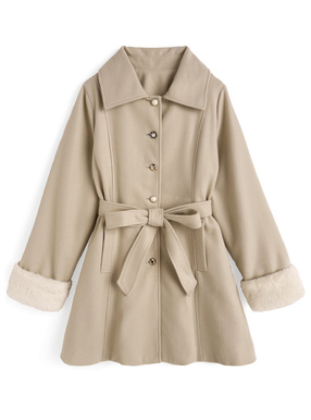 ファー・リボンベルト付きアソートボタンコート