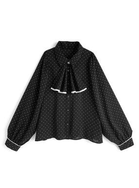 ボウタイ付きドット柄パイピングブラウス