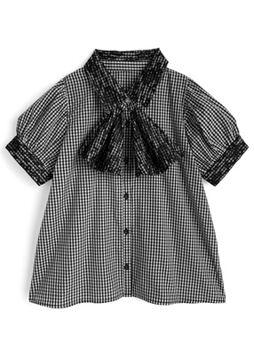 スカーフタイ付きギンガムチェック柄ブラウス