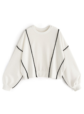 フリンジ配色ラインスウェットトップス