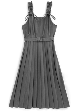 ベルト付きリボンプリーツワンピース